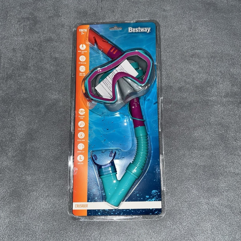 Bestway Crusader Youth 7+ SWIM MASK & SNORKEL Set Purple & Teal New